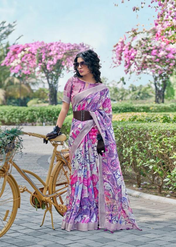 Digital Mount Cottage 1 Floral Printed Linen Saree Collection